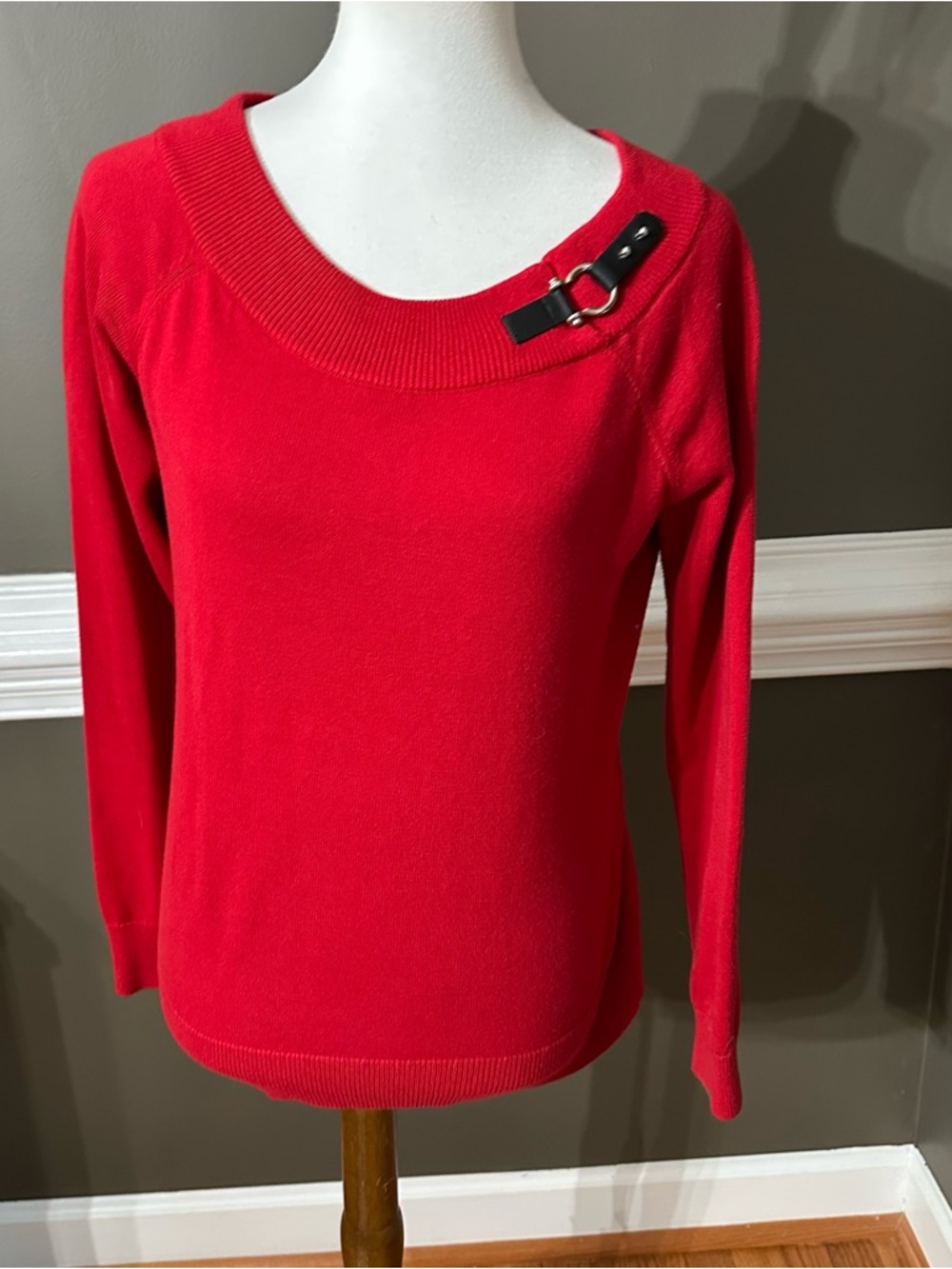 Ralph Lauren Red Scoop-Neck Sweater with Buckle Detail